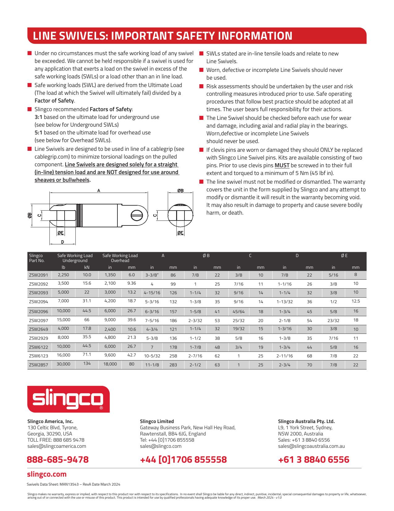 Line Pulling Swivels Safety Information